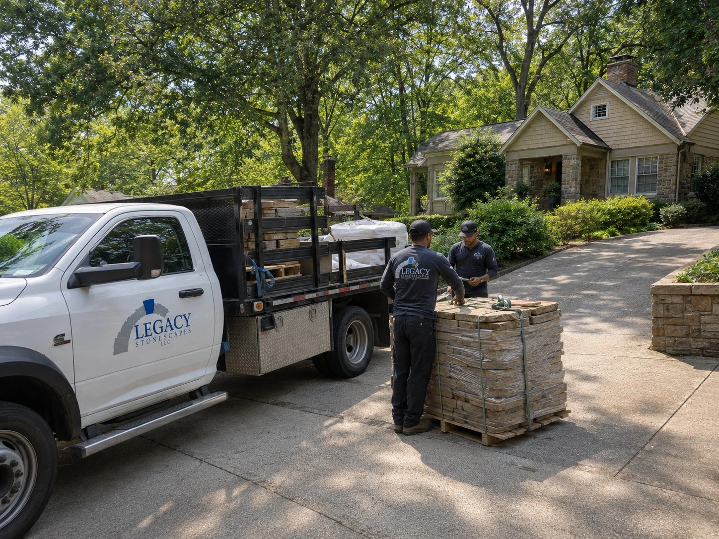Masonry crew truck staged on a Ben Hill driveway in southwest Atlanta